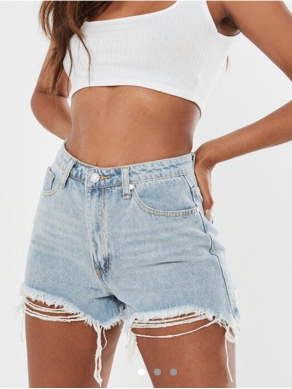 Missguided Light Blue High-Rise Frayed Denim Shorts